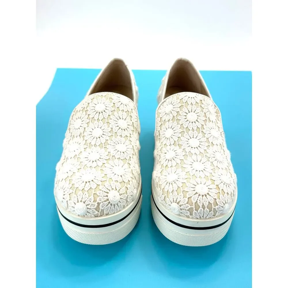 Stella McCartney Binx Platform Loafer Size 5/35 Tan/White Daisies Slip-On New